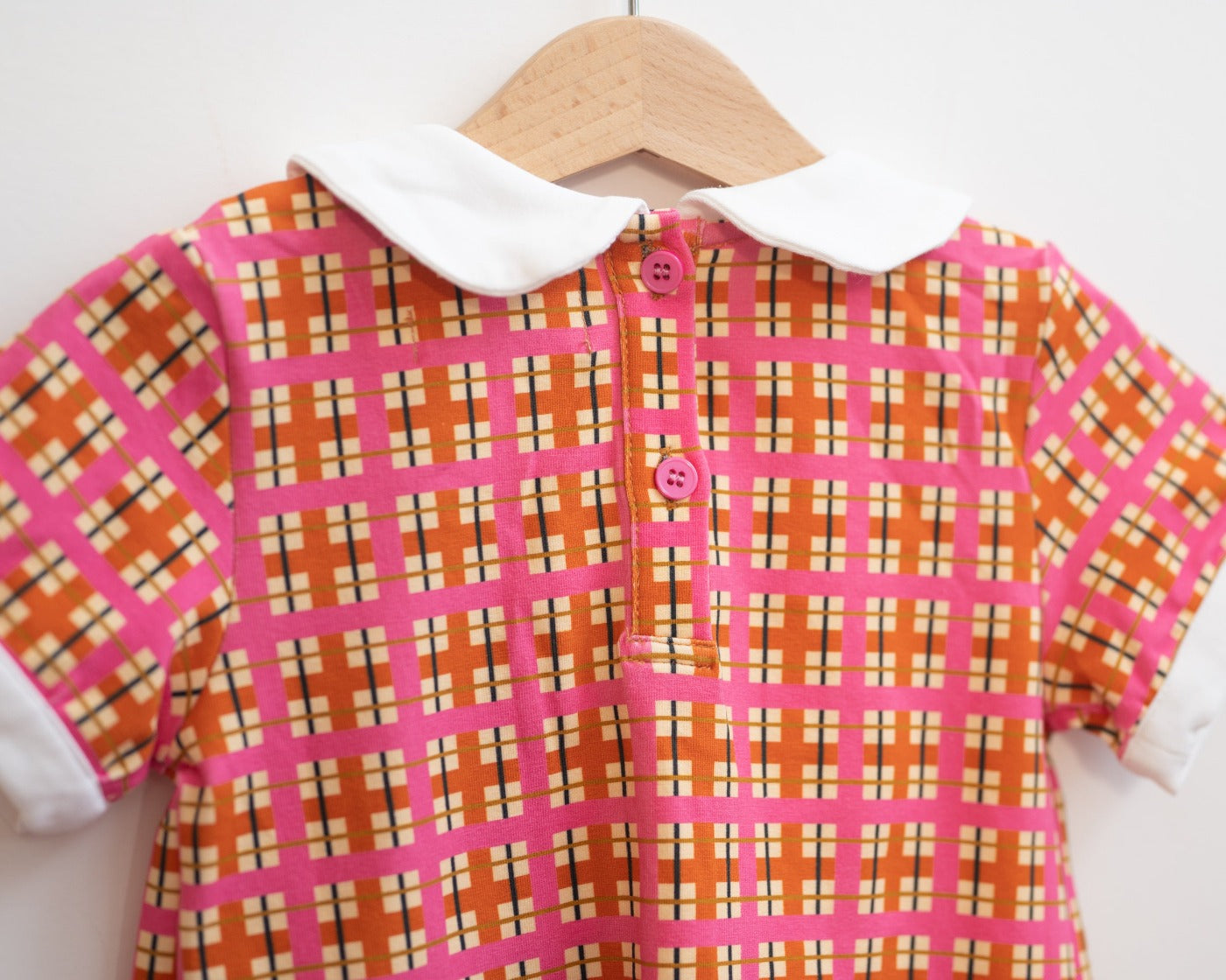 Retro Pink Plaid Pleated Peter Pan Collar Dress