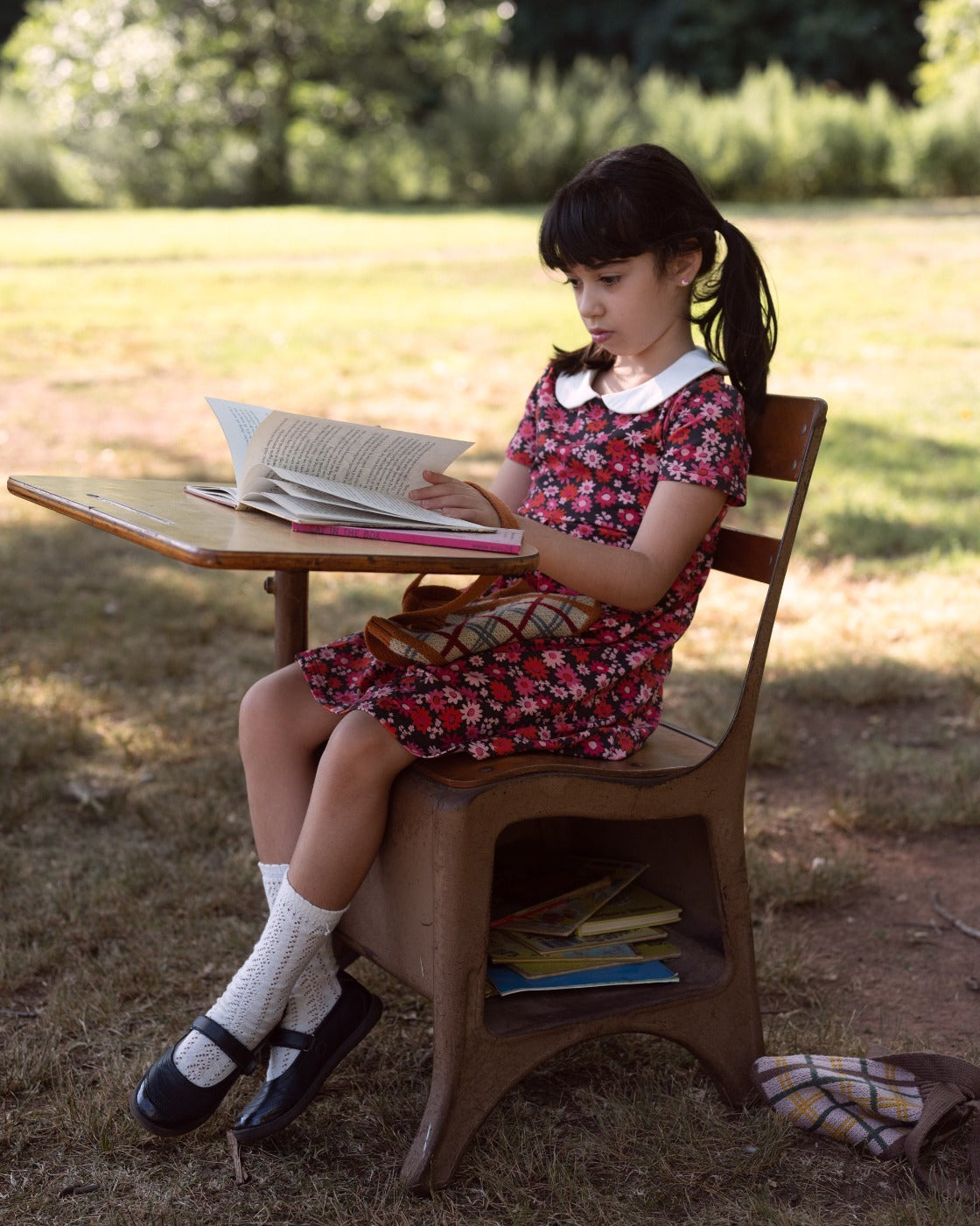 Retro Mod Navy and Pink Flower Peter Pan Collar Floral Dress