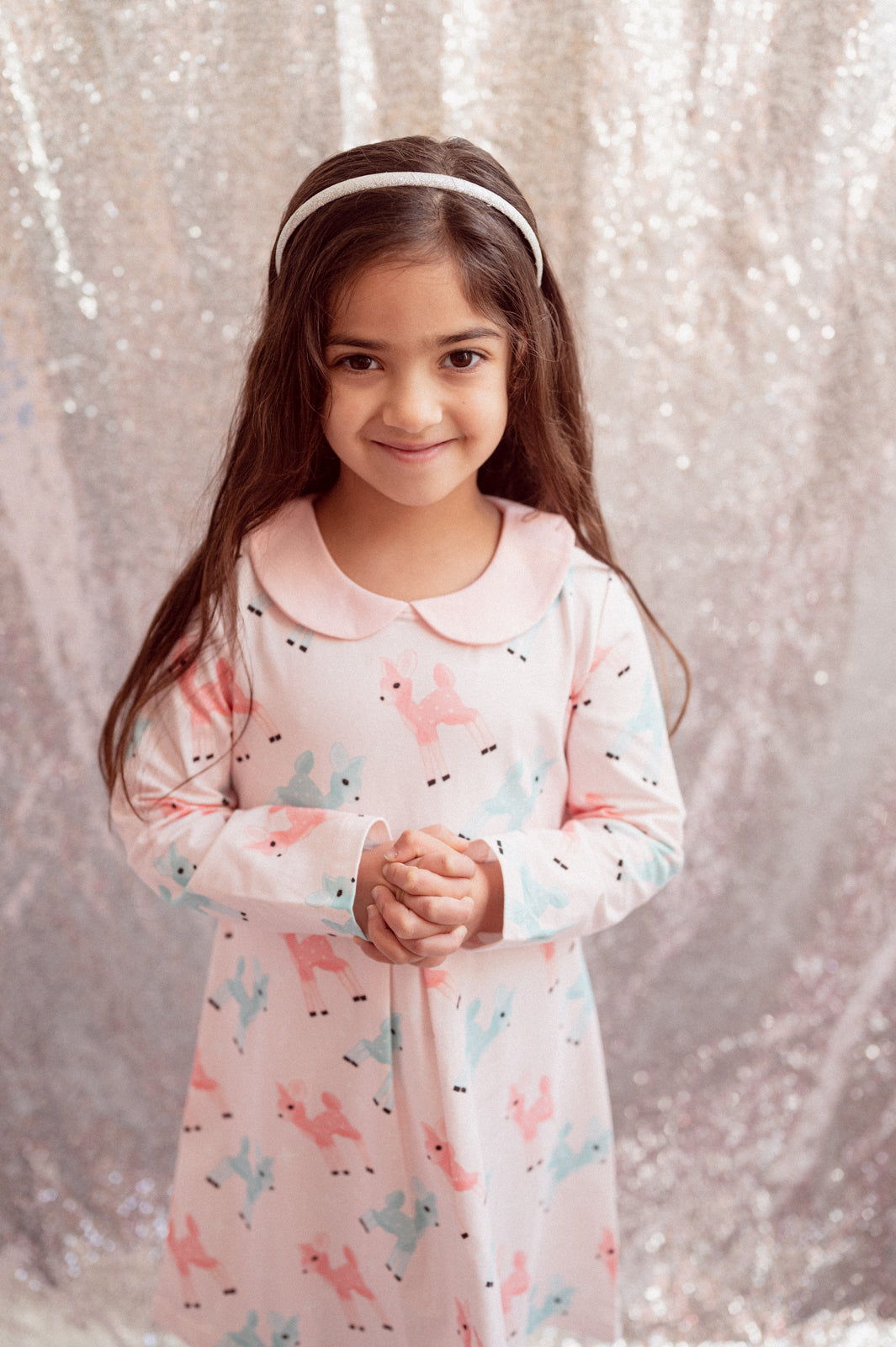 Pink Dress with Retro Deer for Girls