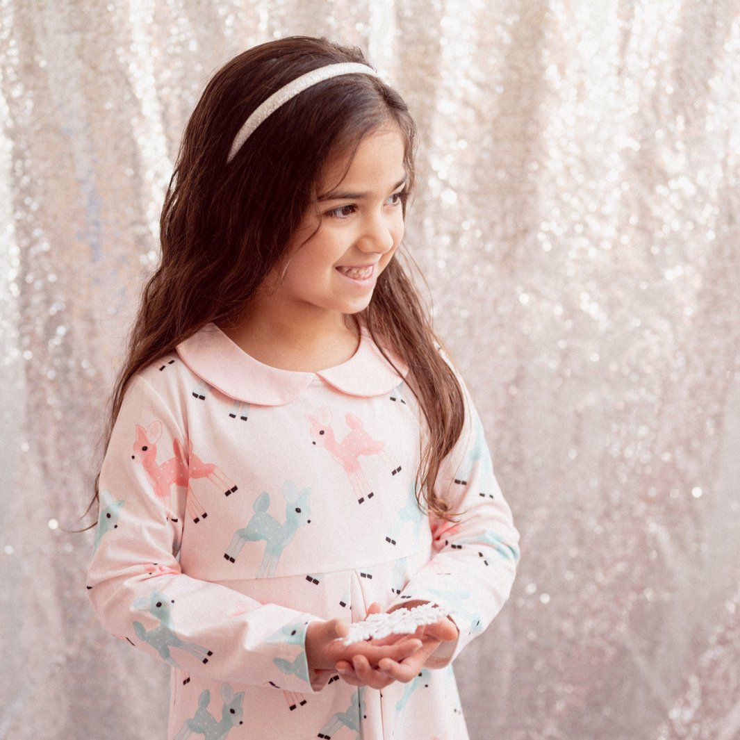 Pink Dress with Retro Deer for Girls