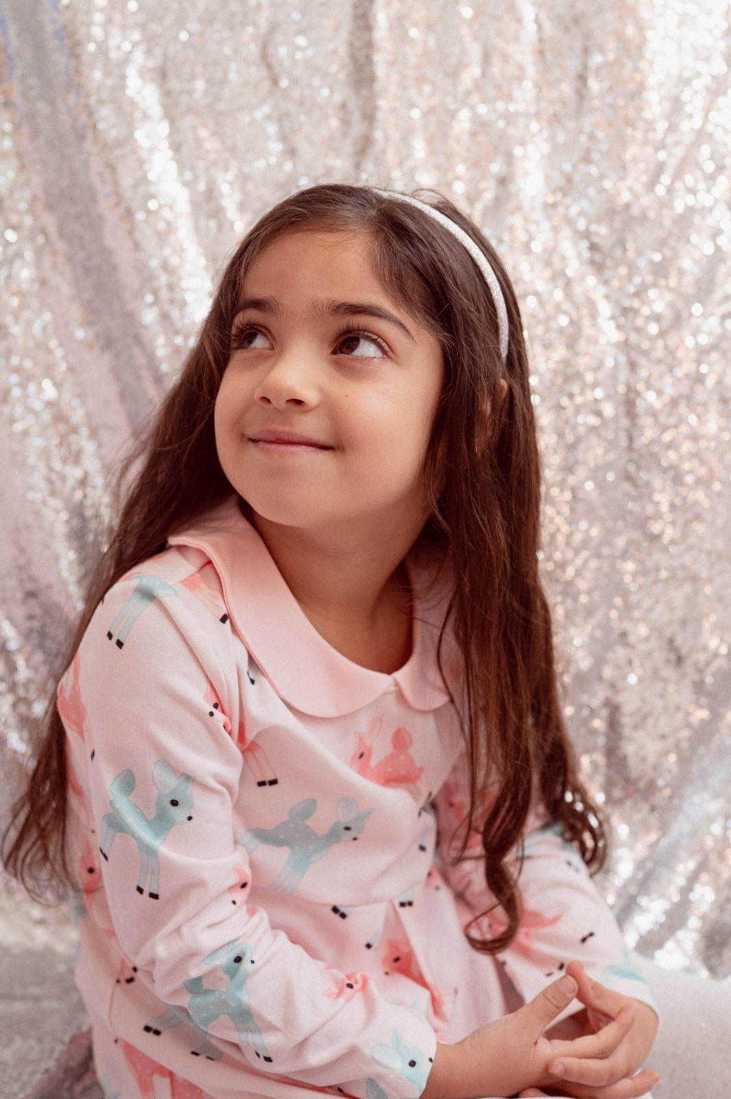 Pink Dress with Retro Deer for Girls