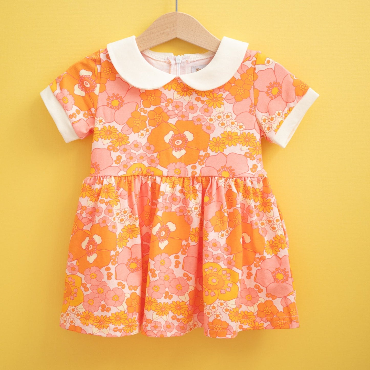 Girls' Mod Collar Dress in Orange and Pink Flower Power