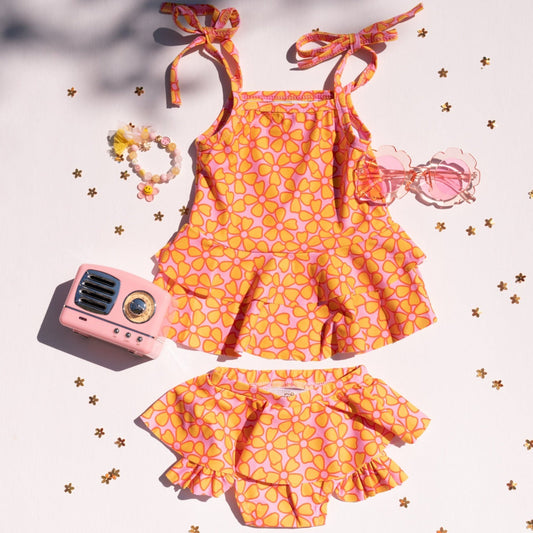 Pink and Yellow Two Piece Ruffle Swimsuit Baby Toddler Girls