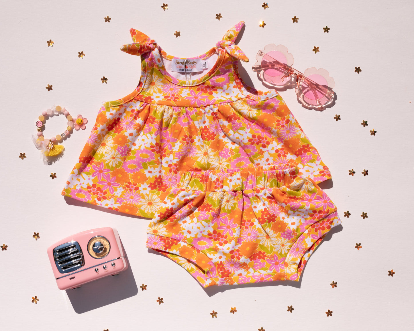 Summer Vintage Floral Two Piece Set Baby Toddler Girls