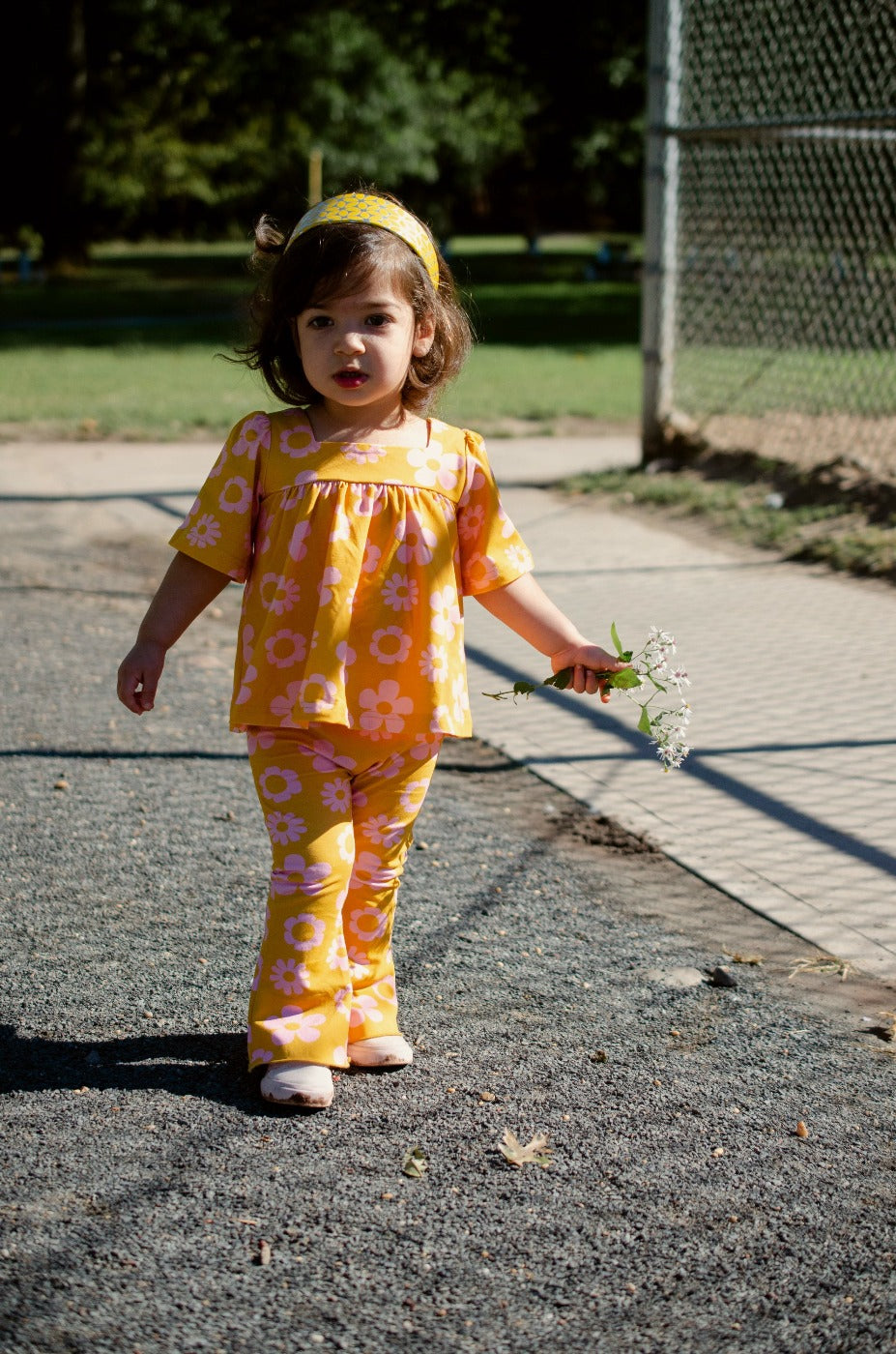 Printed Daisy Jersey Knit Bell Bottoms for Baby Toddler and Girls
