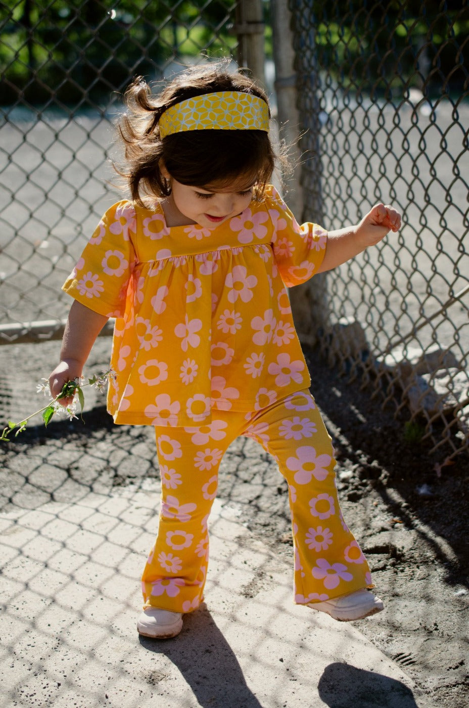 Printed Daisy Jersey Knit Bell Bottoms for Baby Toddler and Girls