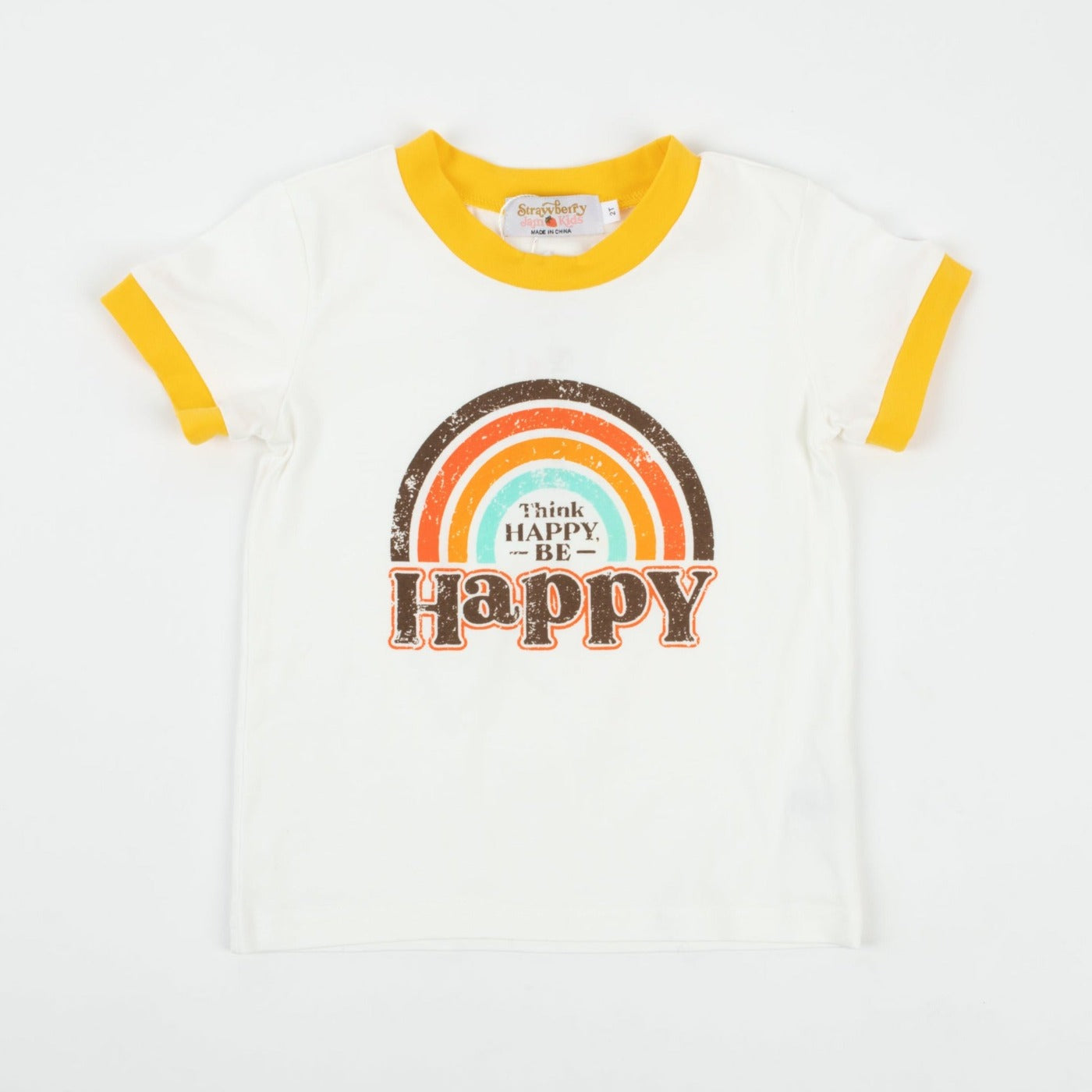 Think Happy Be Happy Retro Ringer T-Shirt for Baby and Little Kids
