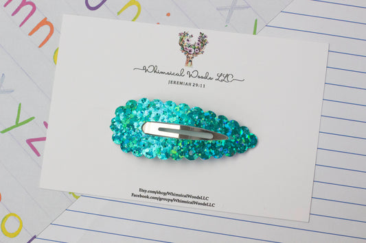 3" Pretty Glitters Snap Clip handmade- Teal, Pink, Purple glitter options