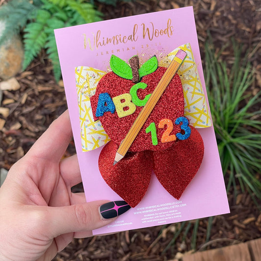 Back to School Pencils with Apple Shaker Harlow Bow 4”