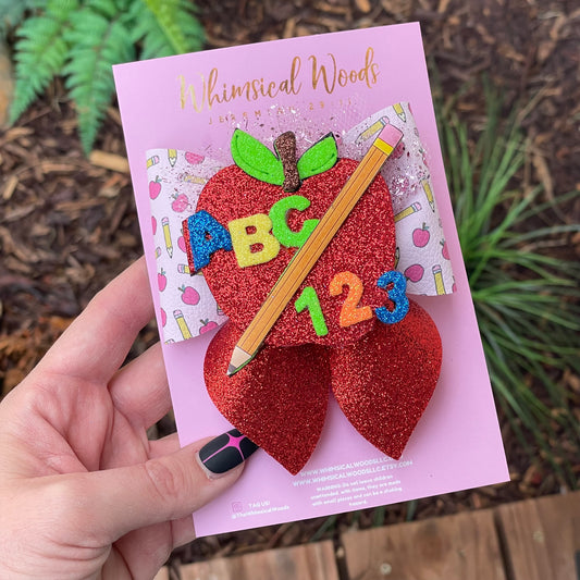 Back to School Pencils & Apples with Apple Shaker Harlow Bow 4”