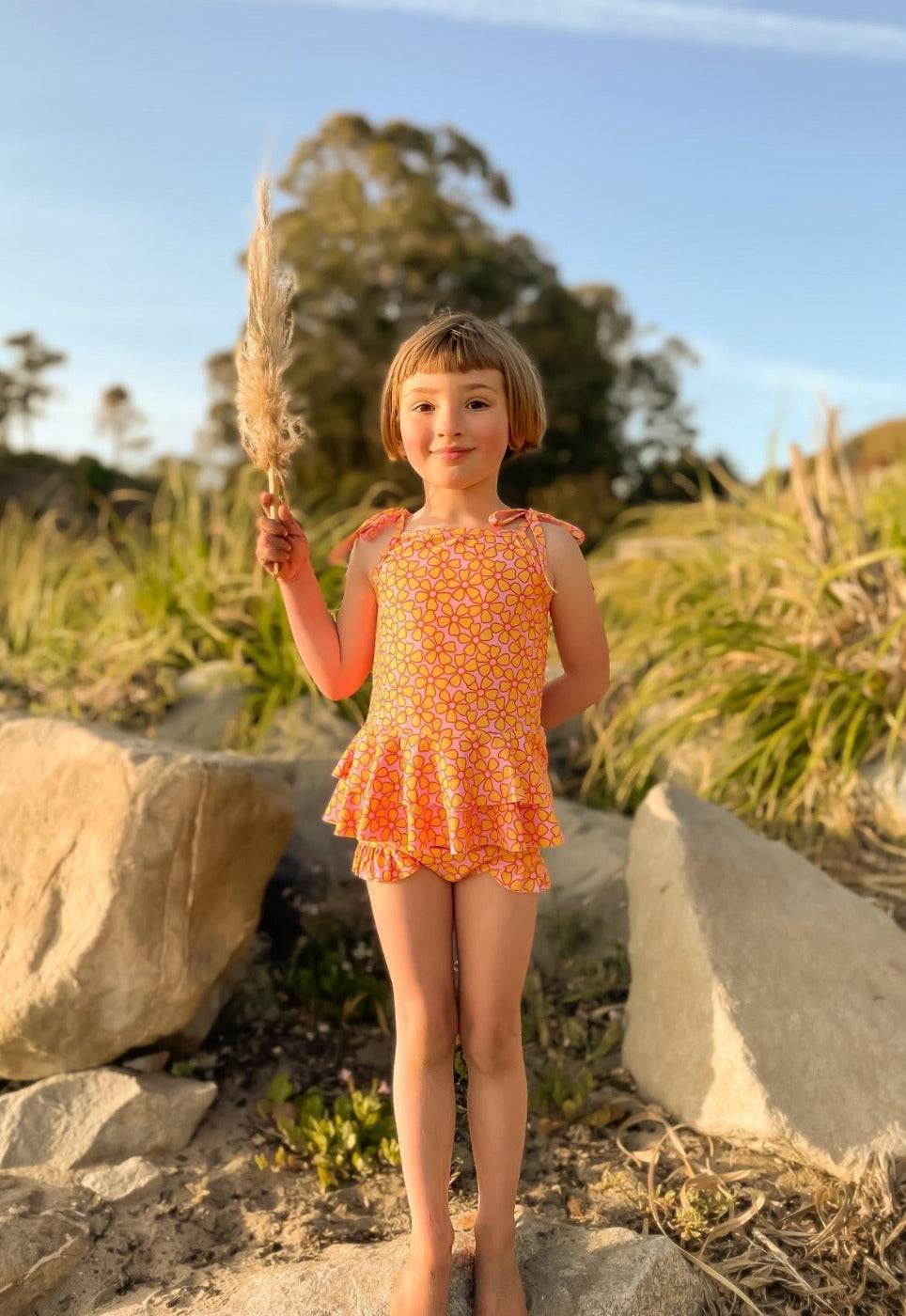 Pink and Yellow Two Piece Ruffle Swimsuit Baby Toddler Girls