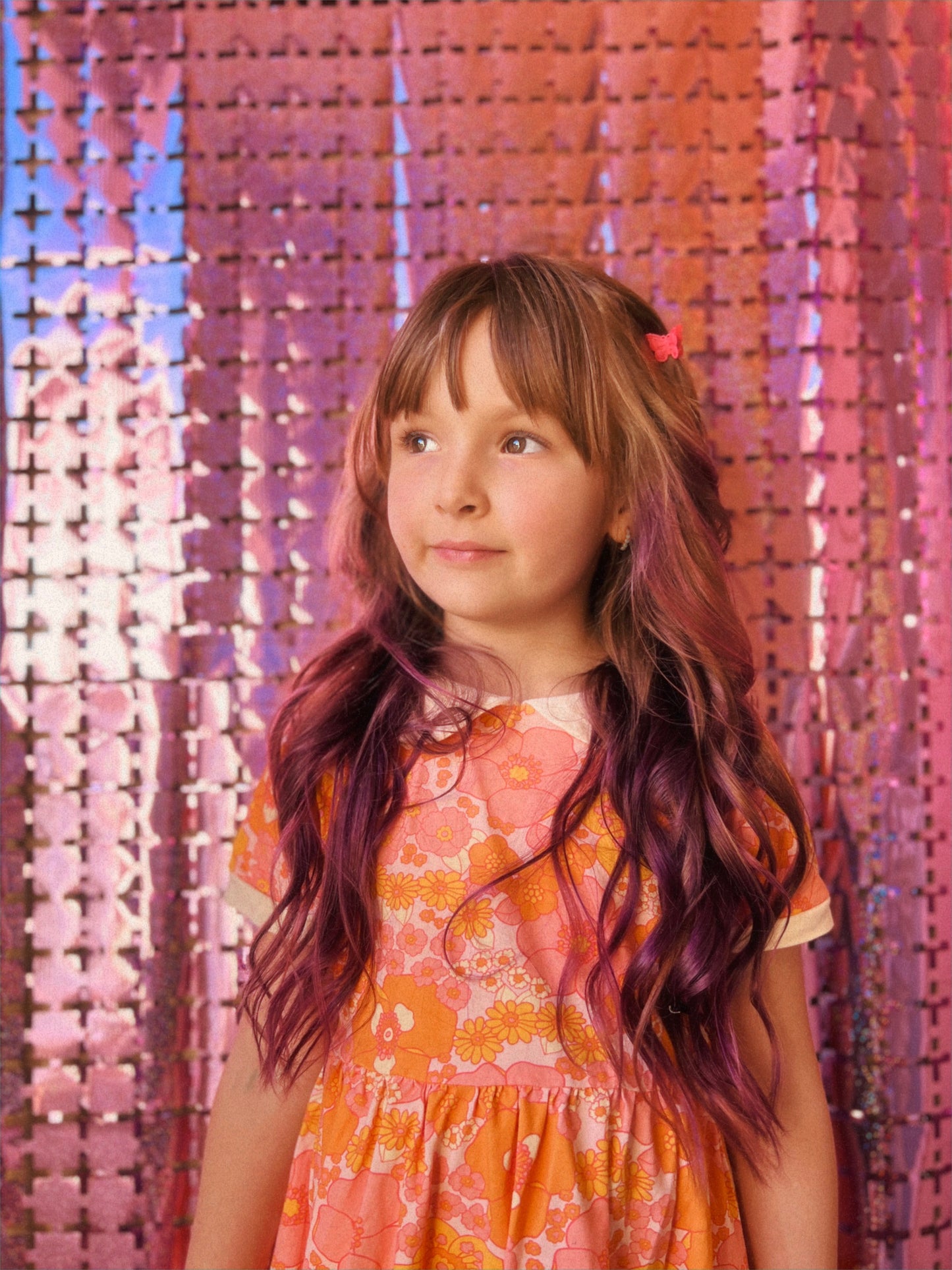 Girls' Mod Collar Dress in Orange and Pink Flower Power