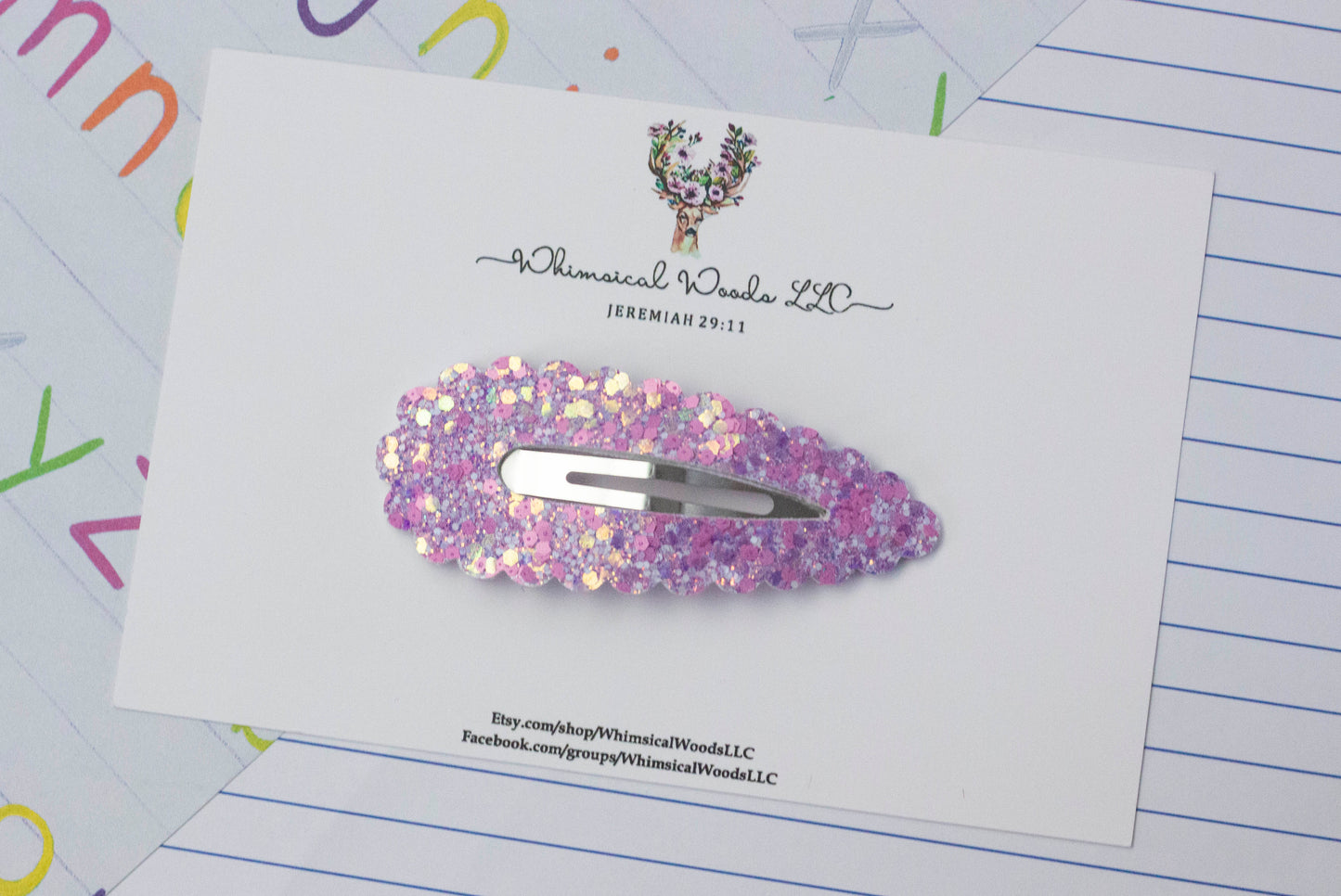 3" Pretty Glitters Snap Clip handmade- Teal, Pink, Purple glitter options