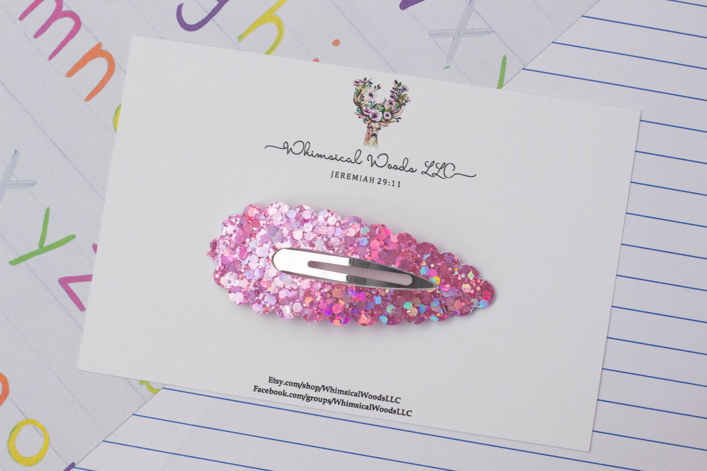 3" Pretty Glitters Snap Clip handmade- Teal, Pink, Purple glitter options