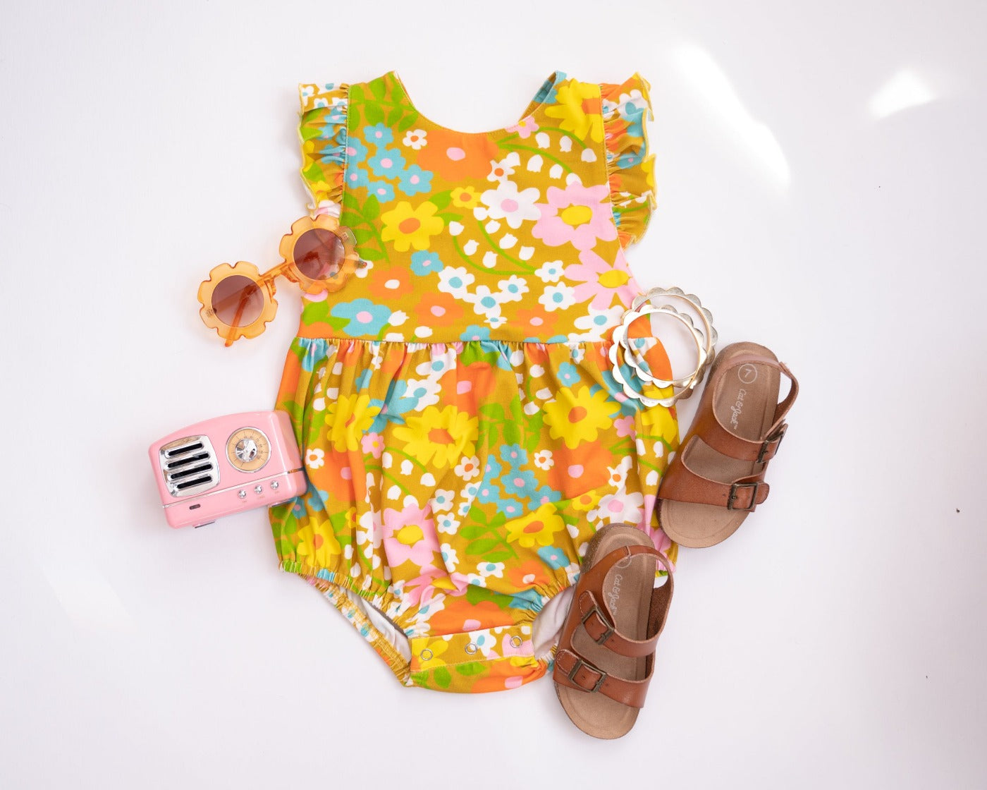 Sixties Summer Floral Pinafore Romper for Baby and Toddler Girl