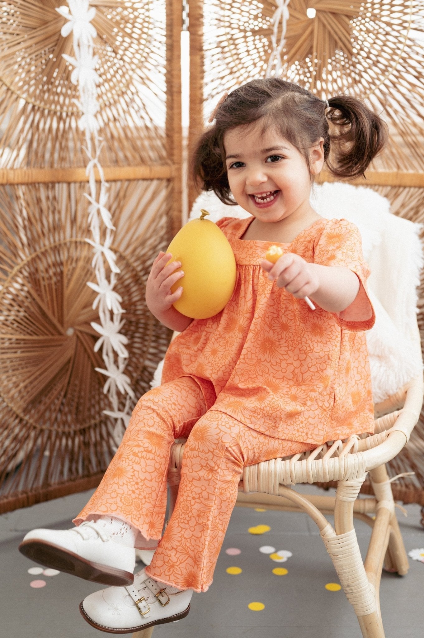 Groovy Pink and Orange Floral Bell Sleeve Top for Baby Toddler Girls