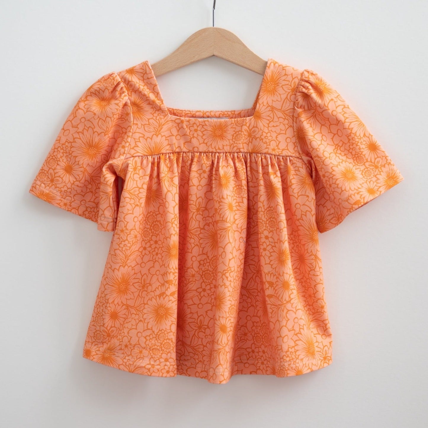 Groovy Pink and Orange Floral Bell Sleeve Top for Baby Toddler Girls