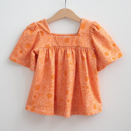 Groovy Pink and Orange Floral Bell Sleeve Top for Baby Toddler Girls
