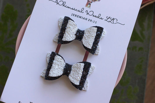 Black and White Glitter 1.5” Double Micro Piggies Pigtail Set handmade