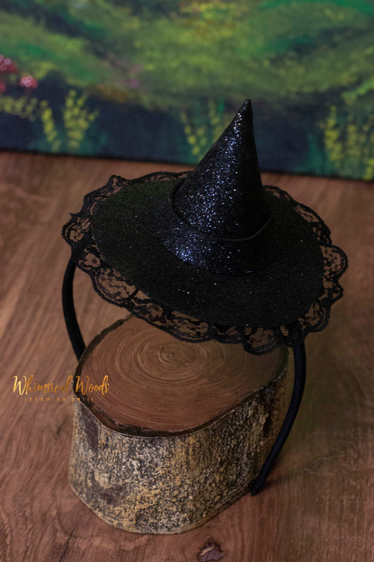 Witchy Woo Hat Black Glitter and Lace handmade