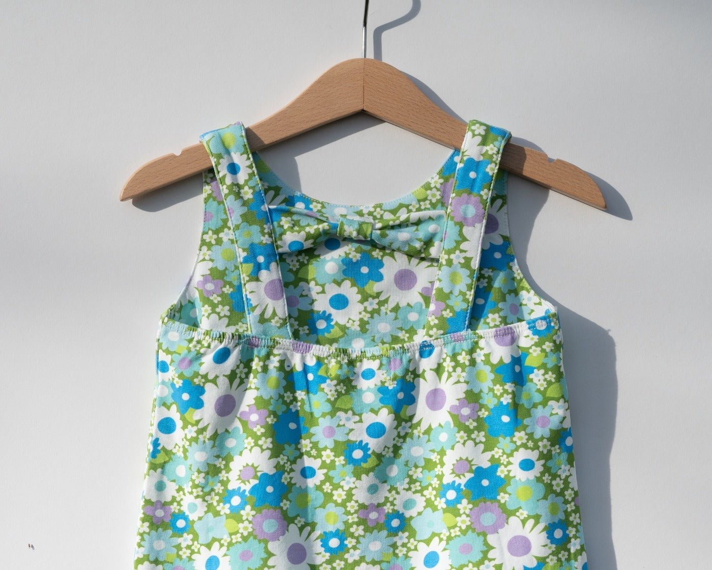 Blue and Green Flower Power Drop Waist Dress for Babies, Toddler and Girls