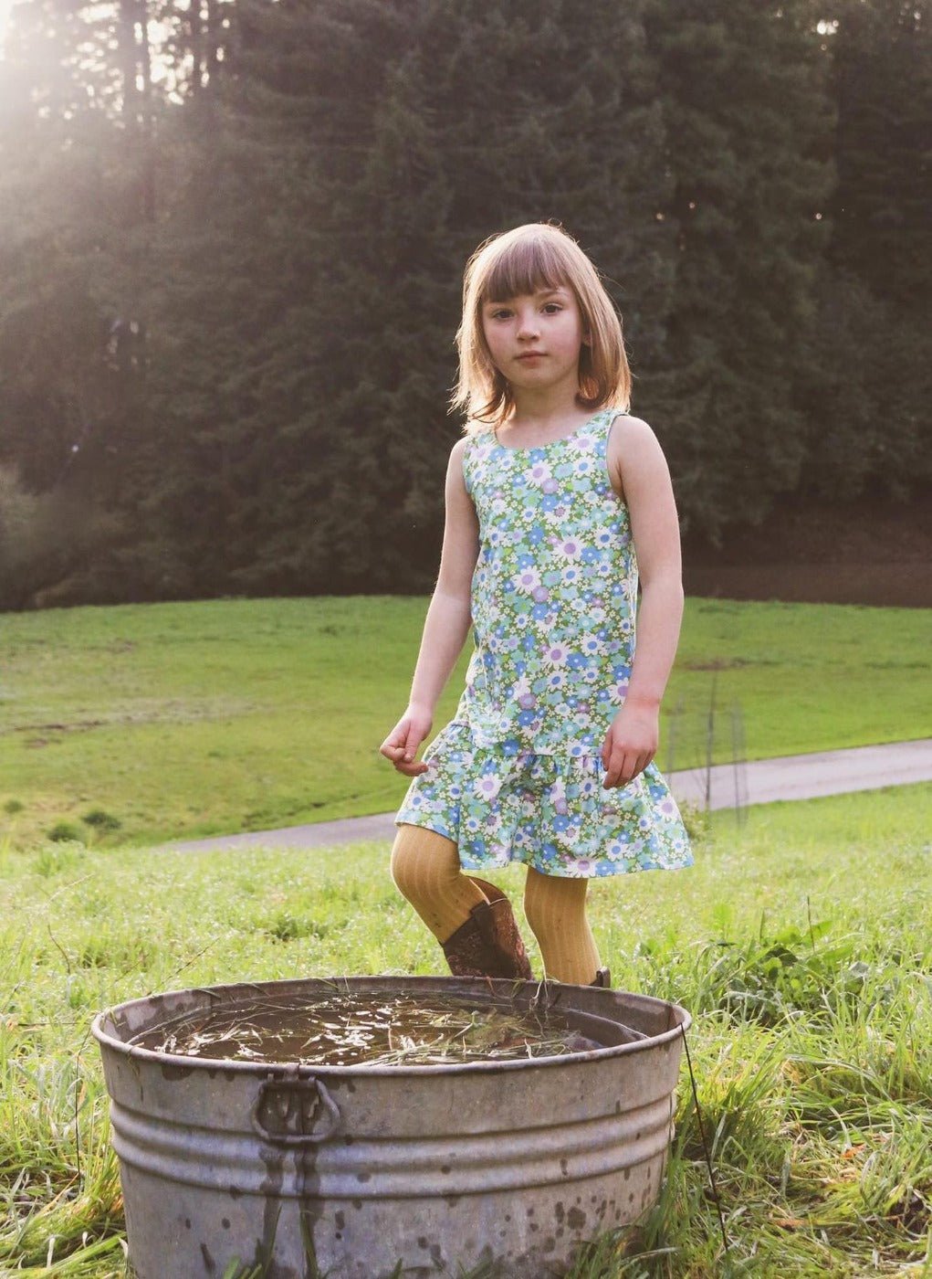 Blue and Green Flower Power Drop Waist Dress for Babies, Toddler and Girls