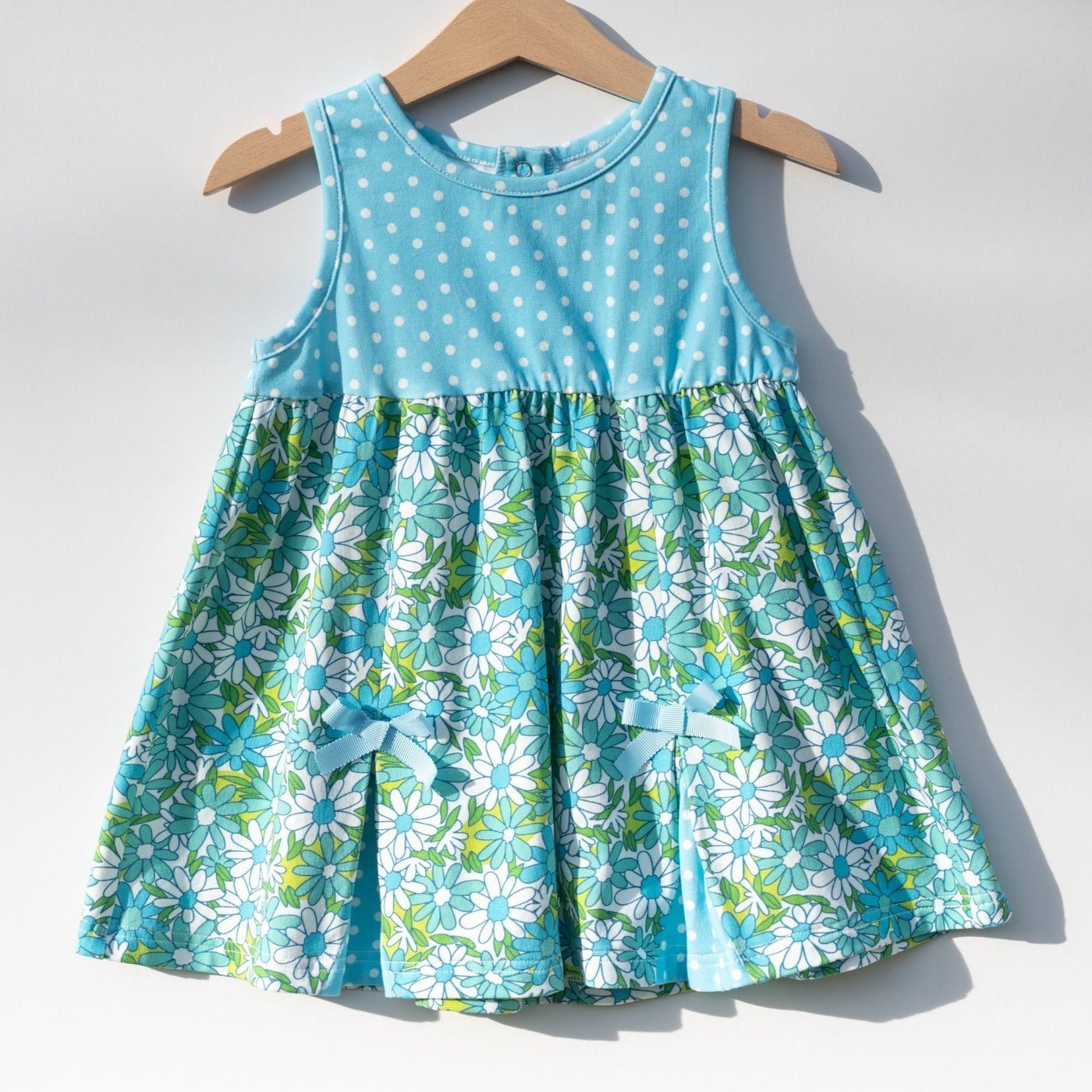 Blue Flower Power and Polka Dot Dress for Baby and Toddler Girls