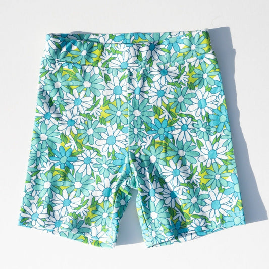 Blue Flower Power Bike Shorts for Toddlers and Girls