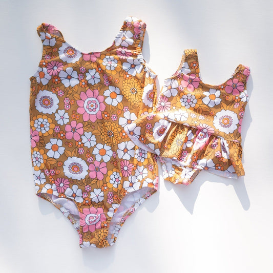 Boho Flower Power One Piece Swimsuit for Baby, Toddler and Girls