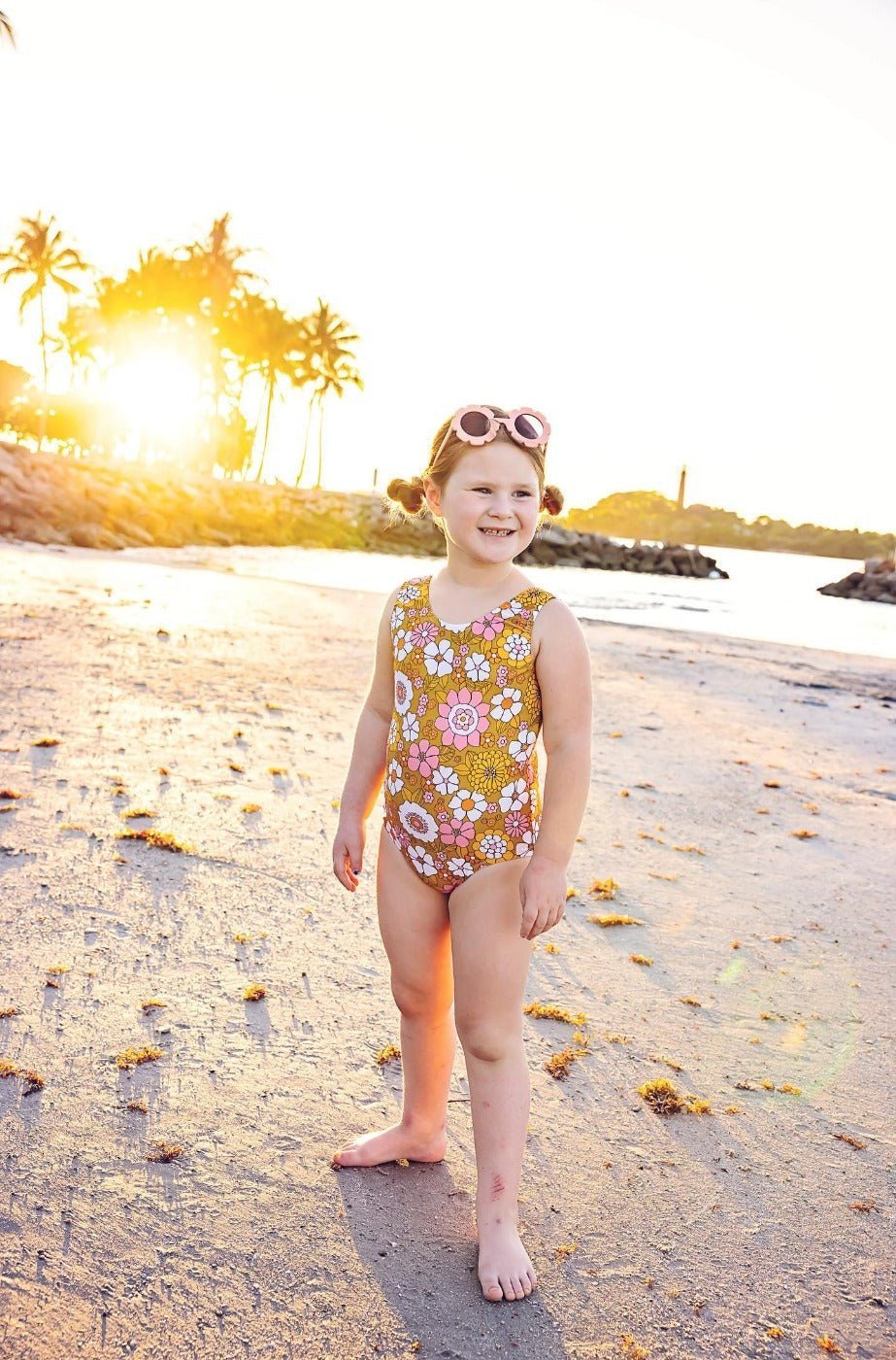 Boho Flower Power One Piece Swimsuit for Baby, Toddler and Girls