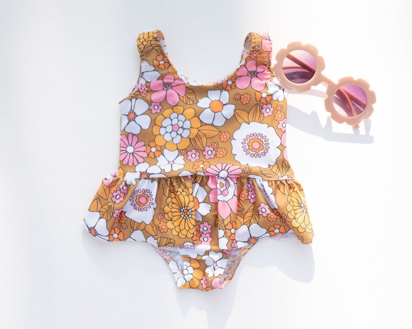 Boho Flower Power One Piece Swimsuit for Baby, Toddler and Girls