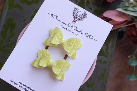 Daffodil Yellow Glitter 1.5” Double Micro Piggies Pigtail Set handmade