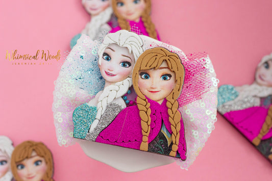 4" Winter Sisters Beaded Shaker Sequin Bow snow Queen Elsa Ana handmade