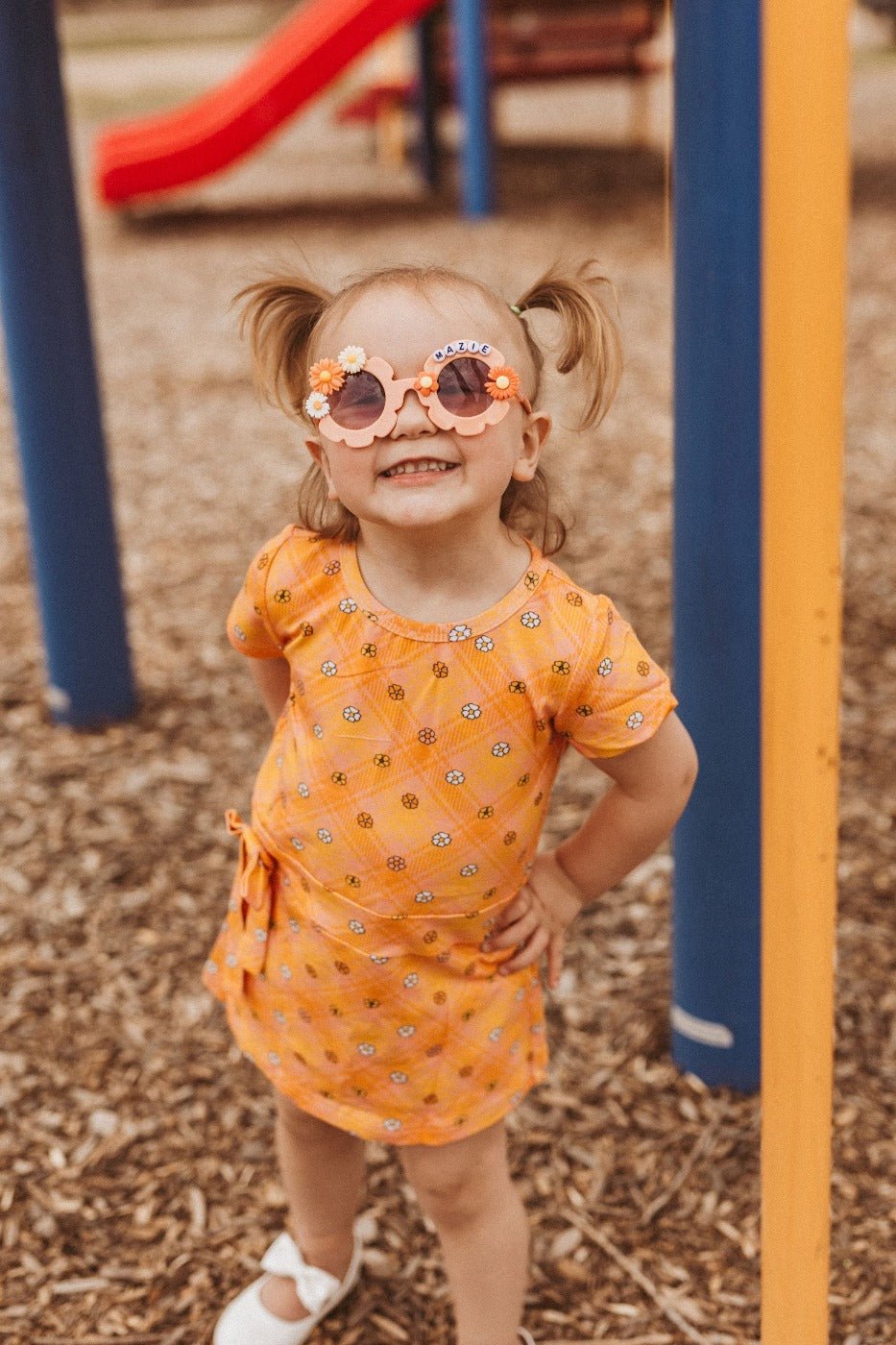 Flower Power Plaid Mod Dress for Baby and Toddler Girls