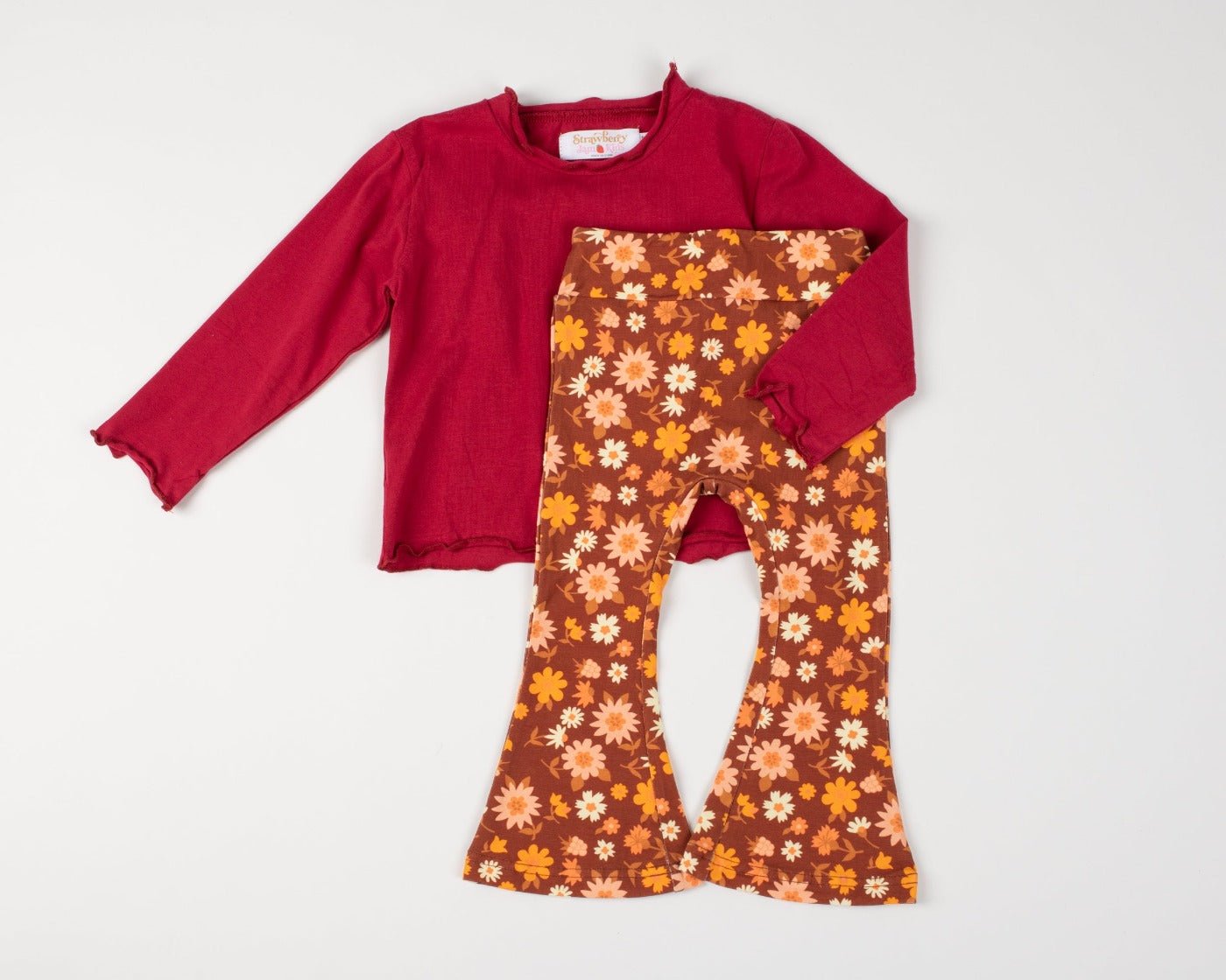 Folk Floral Jersey Bell Bottoms Flare Leggings for Babies, Toddlers and Girls