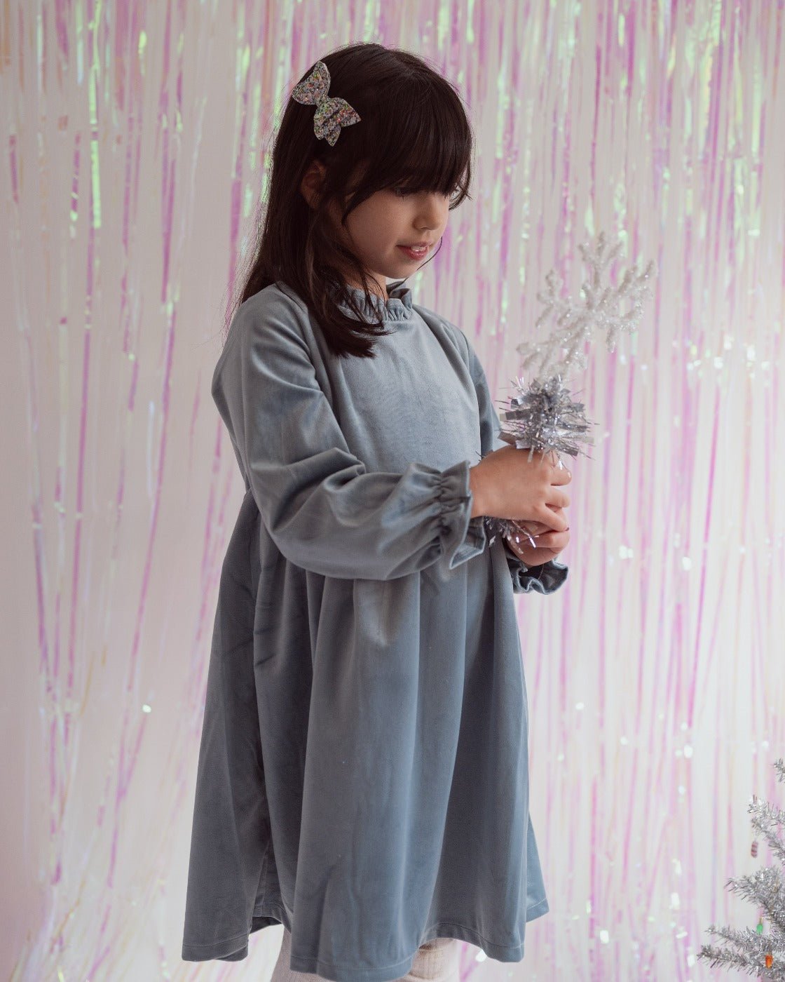 Girls Blue Christmas Dress in Velvet