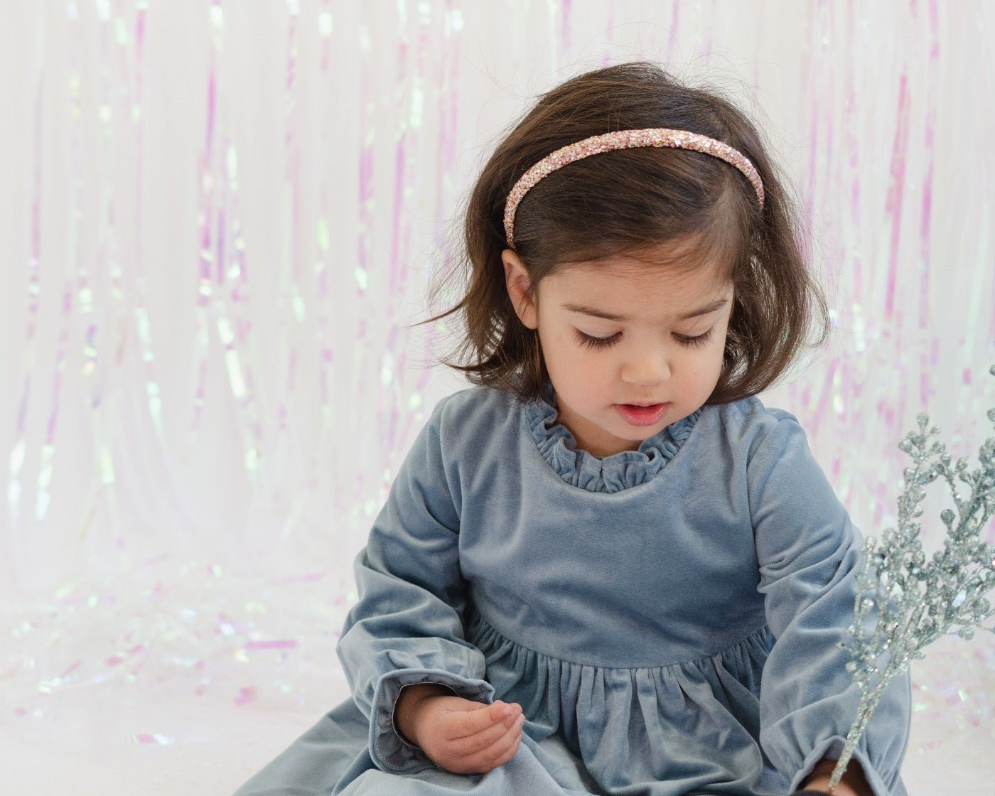 Girls Blue Christmas Dress in Velvet