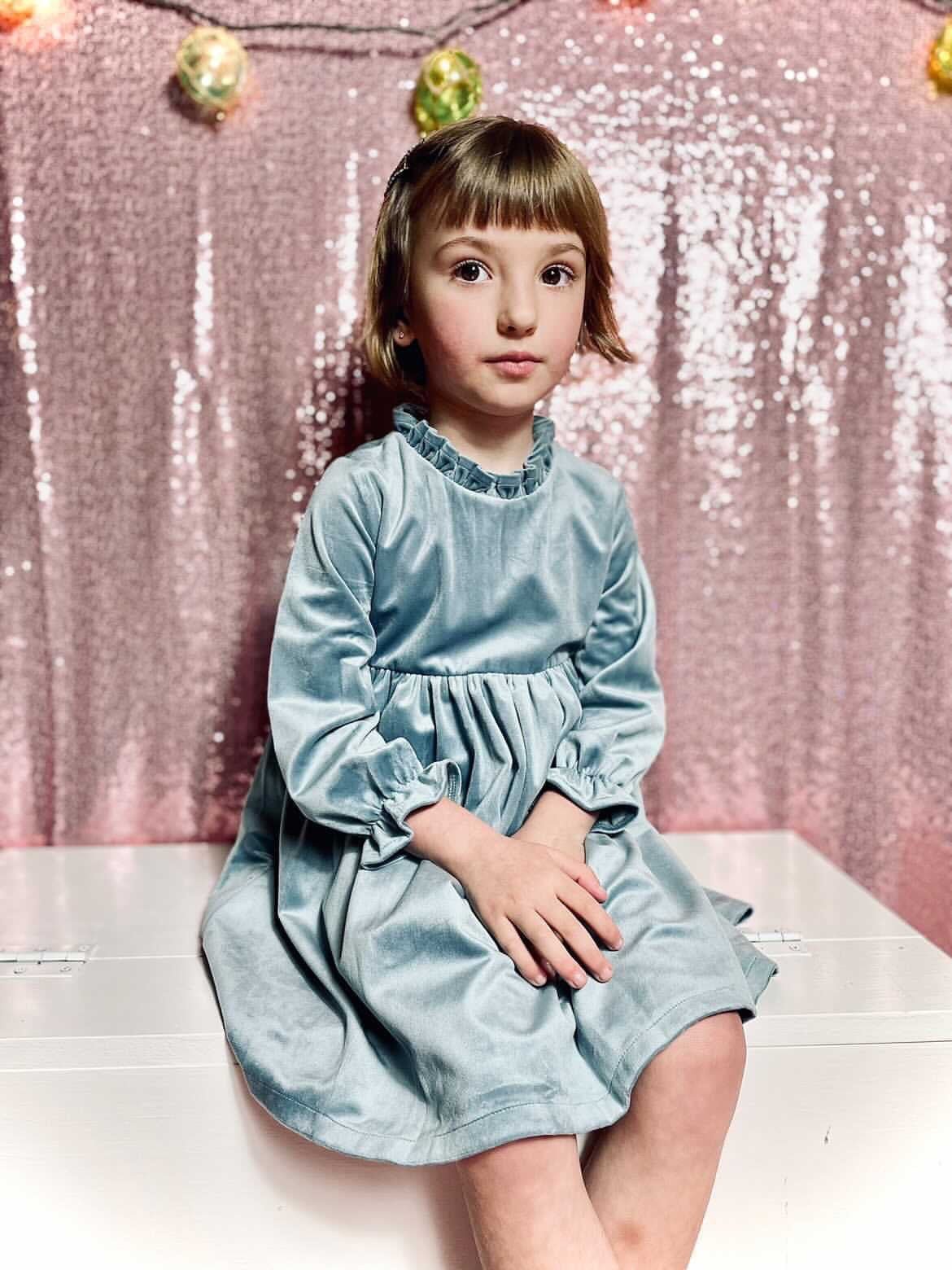 Girls Blue Christmas Dress in Velvet