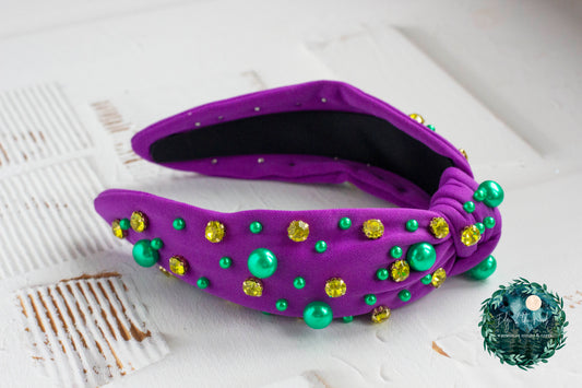 Mardi Gras Embellished Knot Headband EOTW