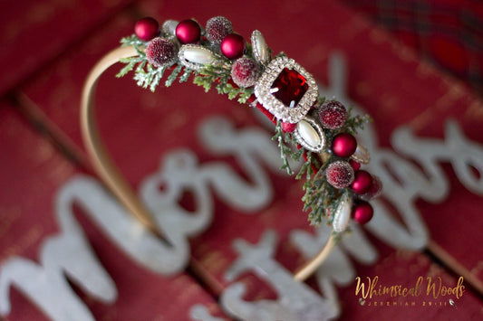 Ruby Red & Pearls Hard Headband new handmade